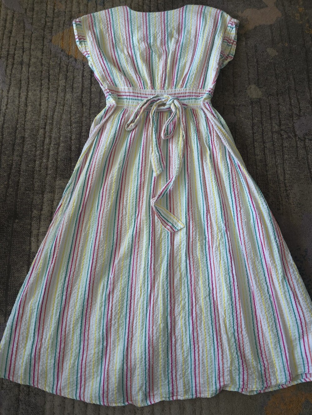 LOFT Rainbow Striped Cotton Midi Dress - Picture 3 of 9
